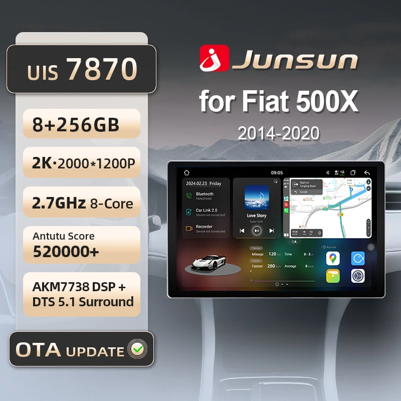 Junsun X7 MAX 13.1 2K AI Voice Wireless CarPlay Android Auto autoradio per Fiat 500X 2014 - 2020 Multimedia autoradio