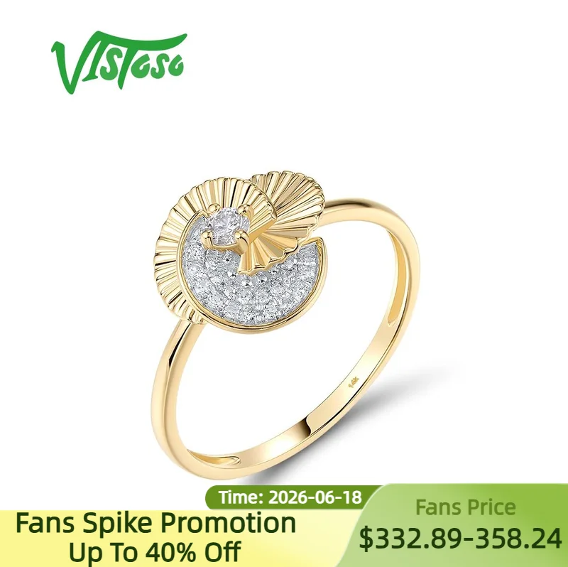 

VISTOSO Genuine 14K 585 Yellow Gold Ring For Women Sparkling Diamonds Unique Twisted Screw Wedding Engagement Chic Fine Jewelry