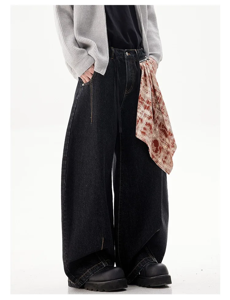 Y2K أنيقة منحني سكين السراويل النمط الأمريكي انفصال ساحة وشاح الجينز النساء المشاغبين وسيم كلينفيت واسعة الساق بنطلون