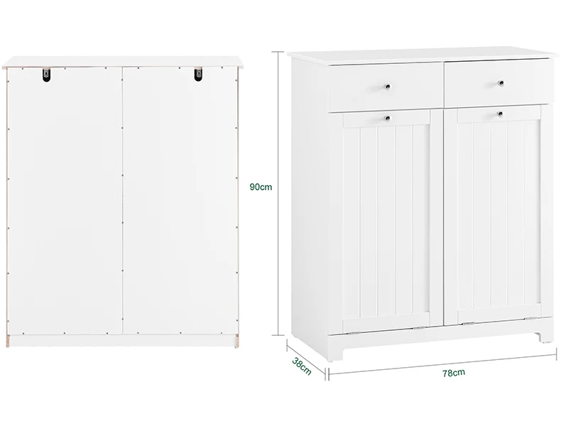 SoBuy BZR33-II Badschrank mit Wäschekorb und 2 Schubladen Wäscheschrank für Waschküche Modern MDF 78x90x38cm – Detail 1