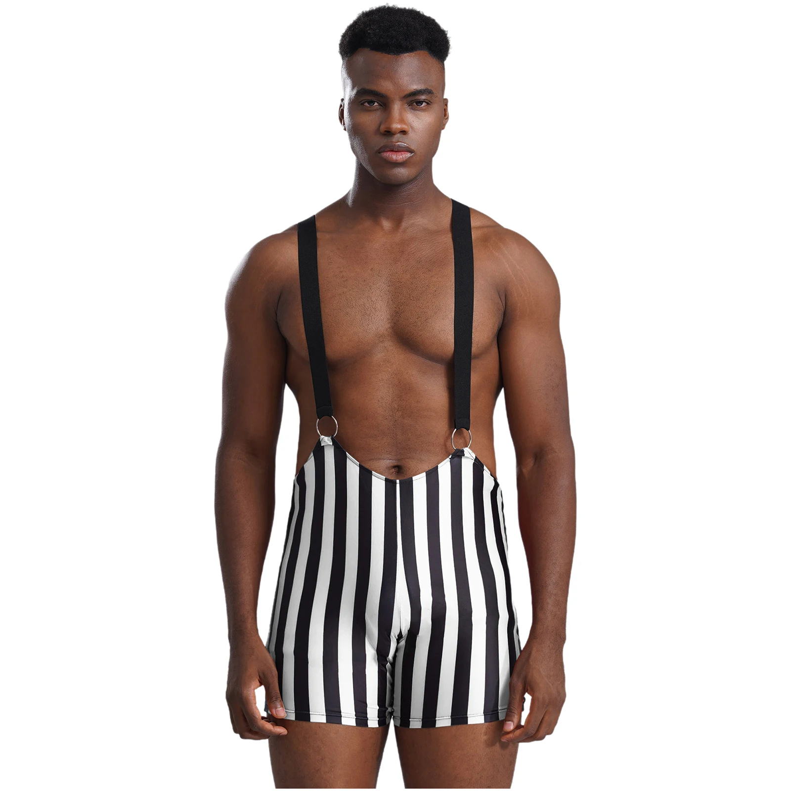 

Men Striped Bodysuit Wrestling Singlet Crisscross Muscle Showing Bodybuilding Costumes Jumpsuit Athletic Supporters Leotard