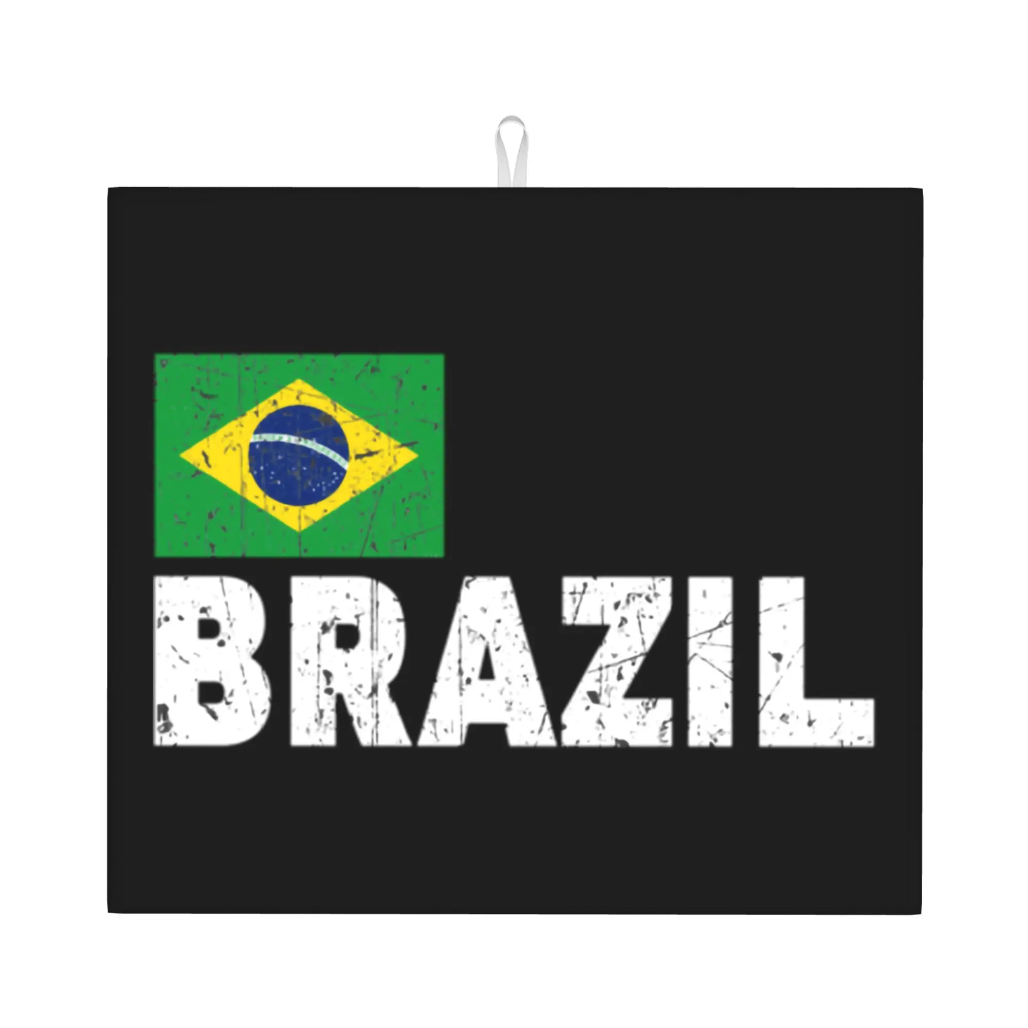 Drying Mat Kitchen Brazil Soccer Team Fan Football Brazilian Flag Barware Tableware Reusable Washable Kitchen Sink Drying Pad