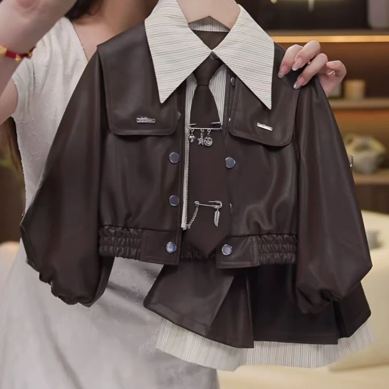2025 Girls' New Autumn and Winter Stylish Design Casual Jacket and Short Skirt Two-piece Set