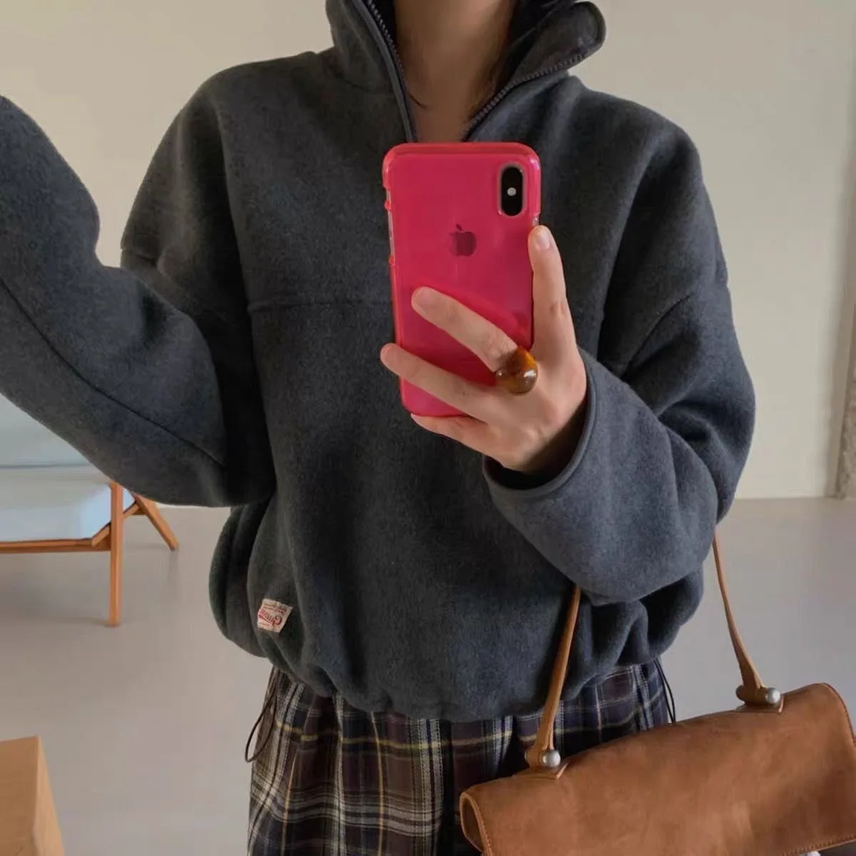 Comfortable Soft Fleece 300g Half Zip Sweatshirt Loose Versatile Jacket Trendy for Short Women Spring Season Other Material
