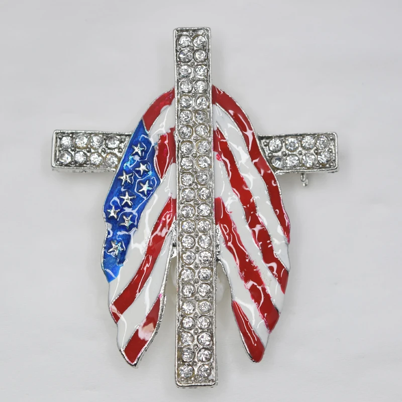 

12pcs/lot Wholesale Rhinestone Enamel US Flag Pin brooches men's unisex costume coat brooch jewelry gift C101581