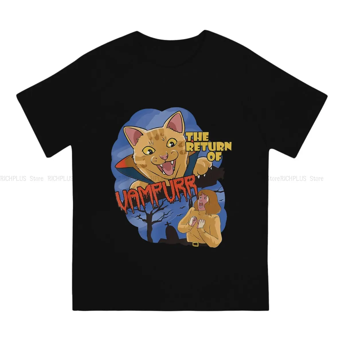 Vampire Horror Cat Man's TShirt The Return of Vampurr Crewneck Tops Polyester T Shirt Humor Gift Idea