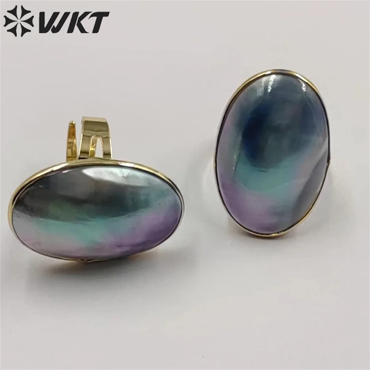 WT-MPR042  WKT 2022 NEW Trend Style MABE Grey Pearl Size 20X30 MM Adjustable Finger Ring Gold-Plate Fashion Jewelry