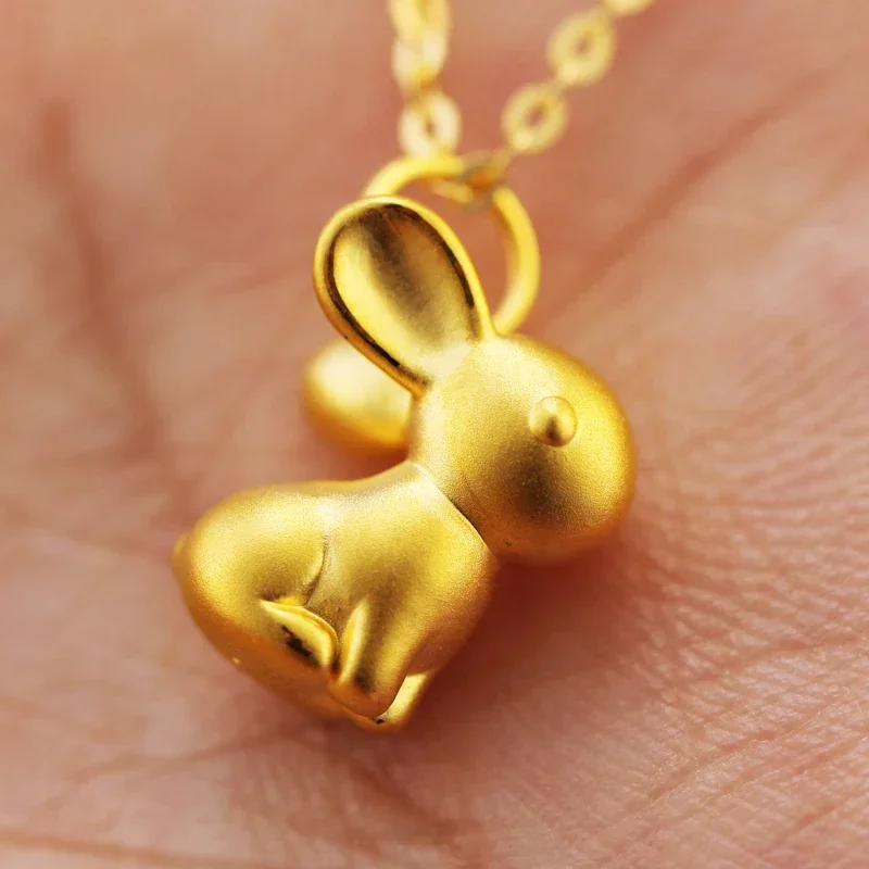 Real 999 24k Yellow Gold Pendant 3D Women Lovely Rabbit Only Pendant 10.5x12mm