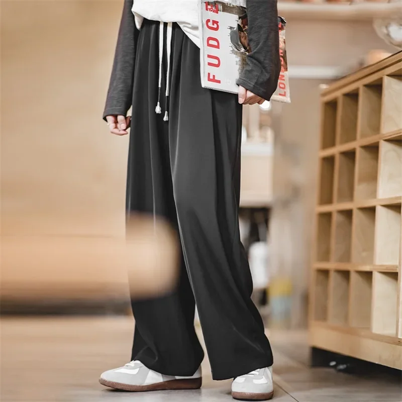 Maden Japanese Casual Wide Legg Suit Pants for Women Black Oversize Baggy Pants Korean Trendy Drawstring Straight Trousers