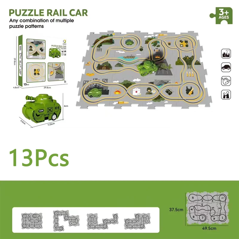 5/9/13 Stuks Kinderen Diy Spoor Speelgoed Auto Astronaut Minin Auto Set Kids Montage Puzzel spoor Tanks Auto Jongen Meisje Speelgoed Verjaardagscadeau