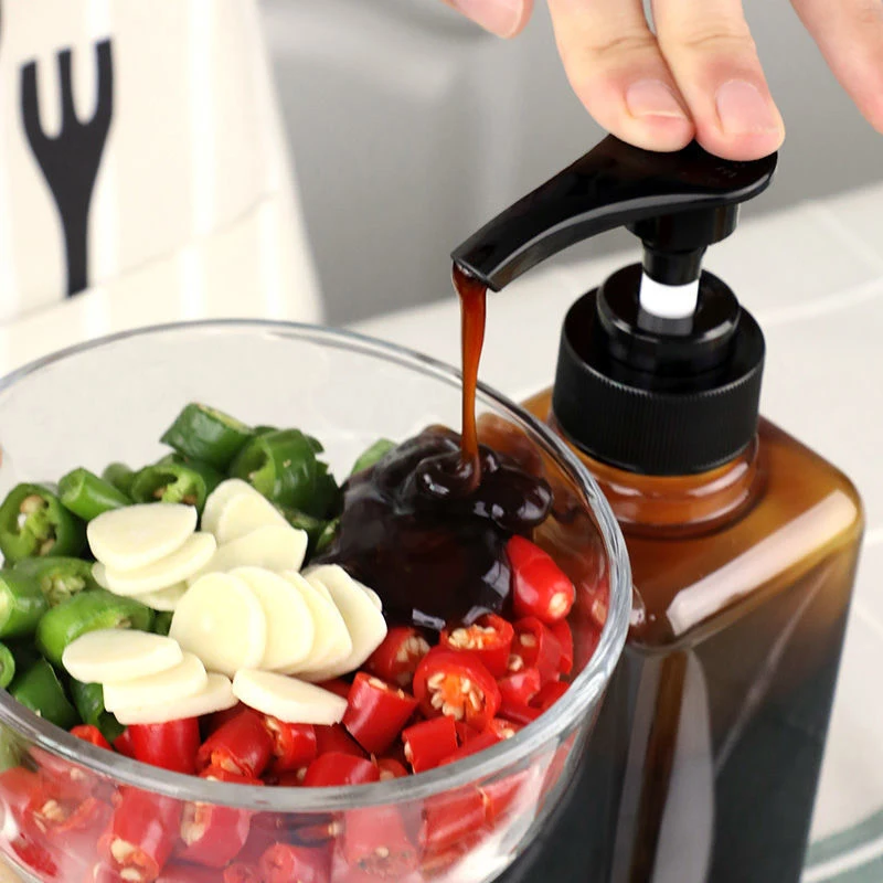 1Pc 1000ml Hand Pressed Sugar Bottle Liquid Dispenser With Scale Coffee Syrup Bee Drip Bottle With Pump Nozzle Head Jarcontaine