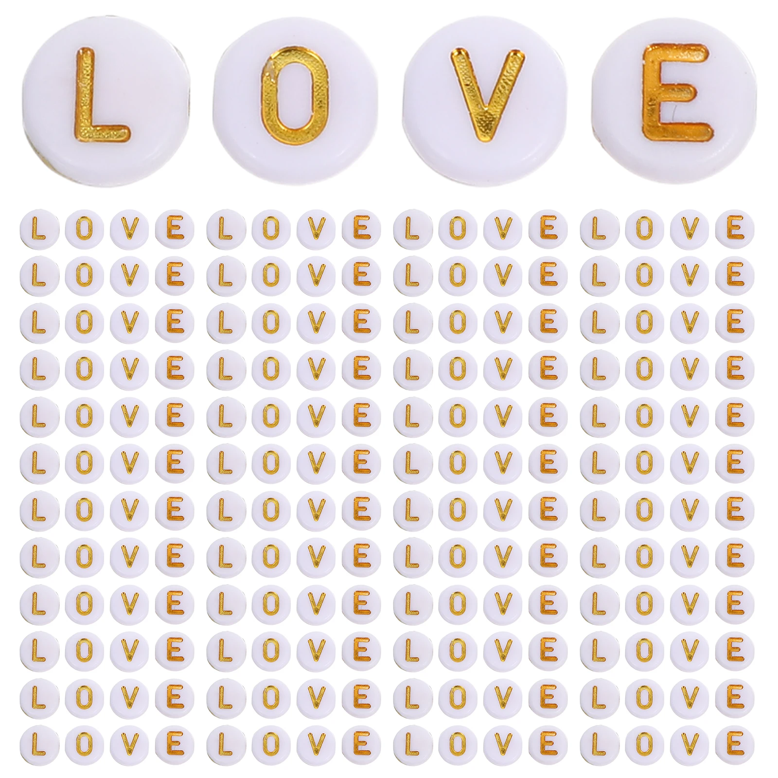 

400Pcs Acrylic Letter Beads Flat Round White Love Style for DIY Bracelets Necklaces Keychains Word Beads for Bracelets