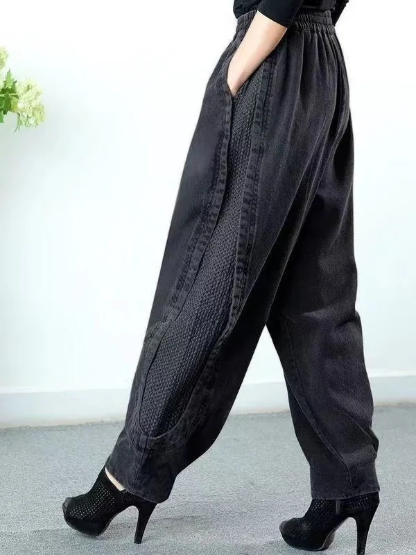 

Джинсы с высокой талией, на флисовой подкладке, широкие, модные, повседневные, свободные, стройнящие, больших размеров, осенне-зимние, новые, в стиле Харадзюку