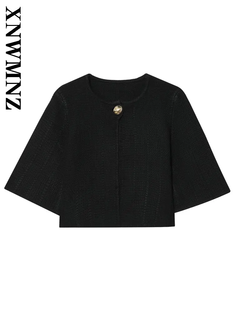 

XNWMNZ 2025 Autumn Woman Commuting Casual Long Sleeve Knit Cardigan Simple Evening Party Lady O-Collar Fashion Windproof Sweater