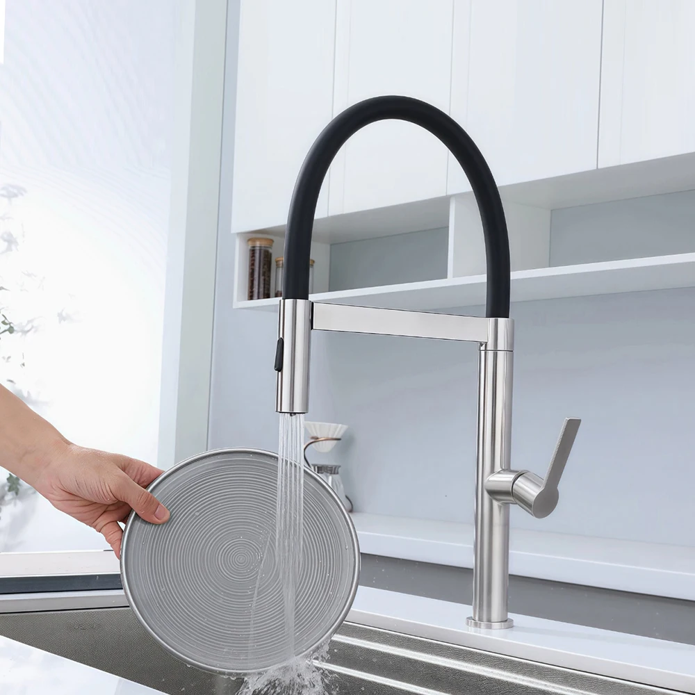 

304 Stainless Steel Kitchen Sink Faucet Two Mode Water Out , Hose Pull Down 360 Rotation , Mixer Cold & Hot Water ,Ceremic Core