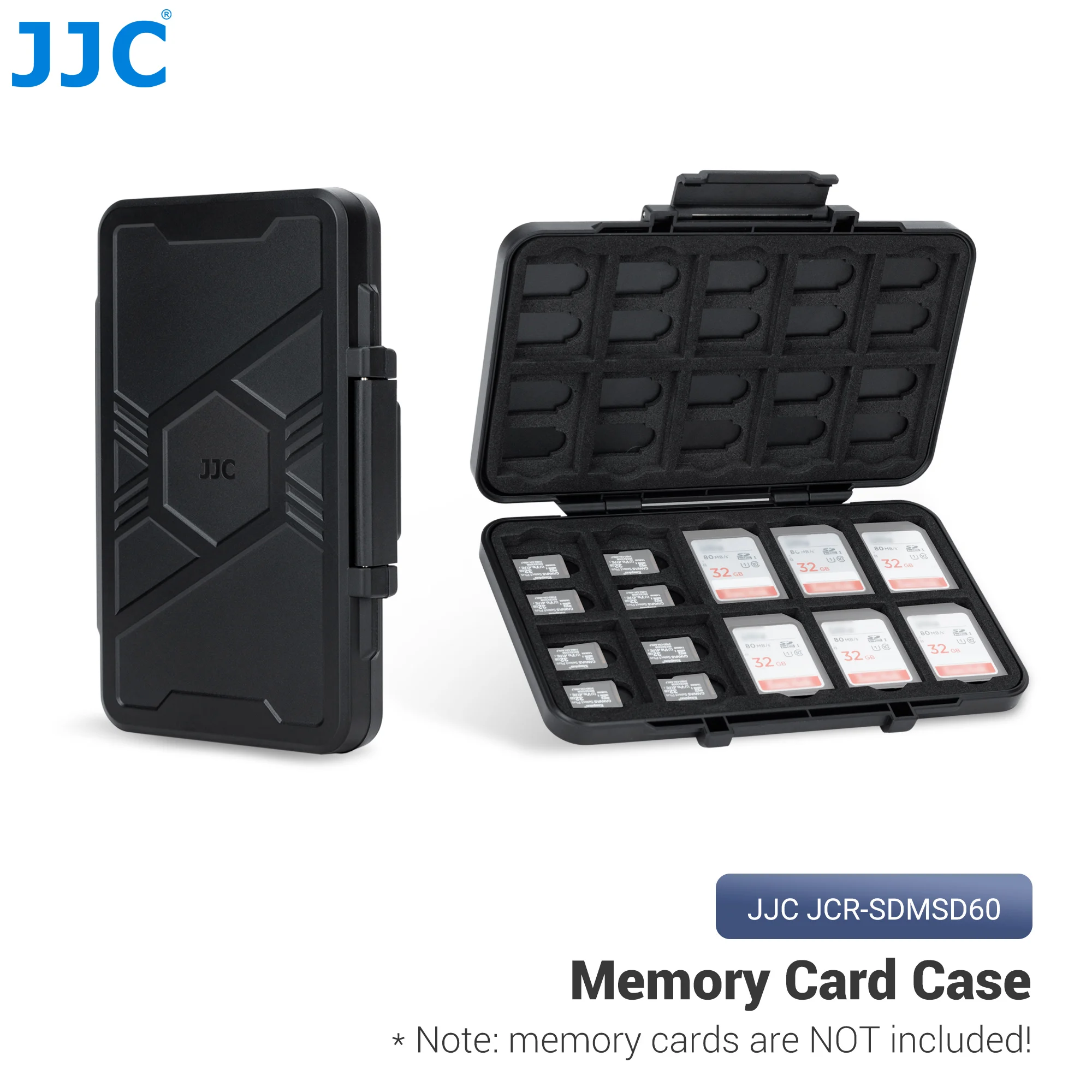 JJC 60 Slots Anti-Shock Memory Card Case for 20 SD and 40 TF Cards, SD SDHC SDXC TF Micro SD Card Storage Holder Organizer