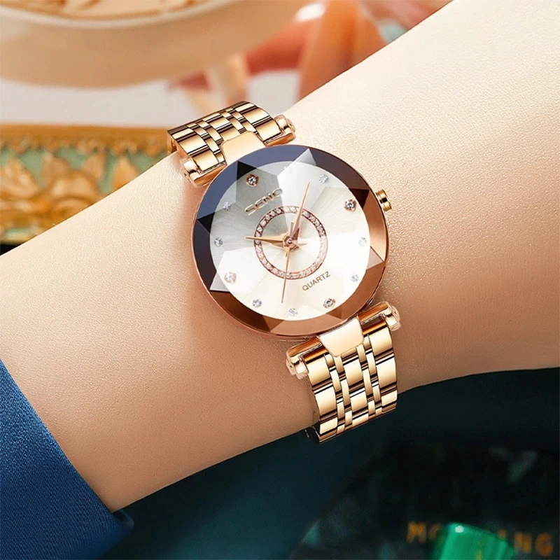 GENO-Montre-bracelet en cristal pour femmes, marque de luxe, or rose, étoile océanique, 2024