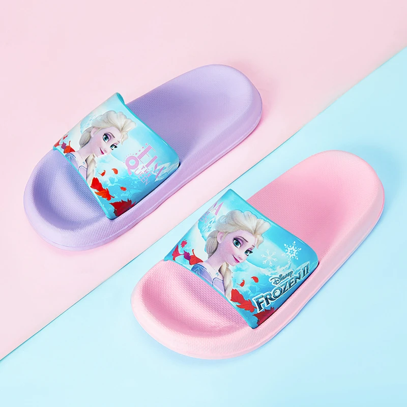 

Disney Girls' Slippers Summer Princess Elsa Indoor Anti slip Children's Slippers for Girls Home Floor Pink Purple EVA Shoes Size