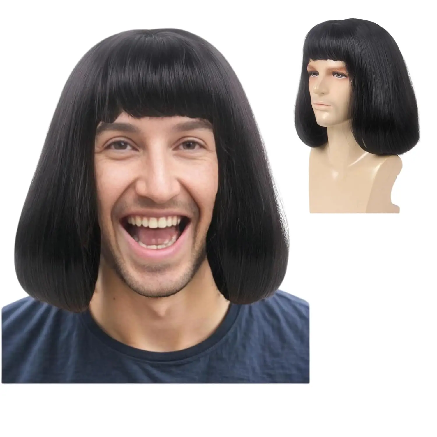 Wild Men's Wig Black Short Bob with Wolf Tail The Perfect Choice for Parties Cosplay Anime and All Occasions