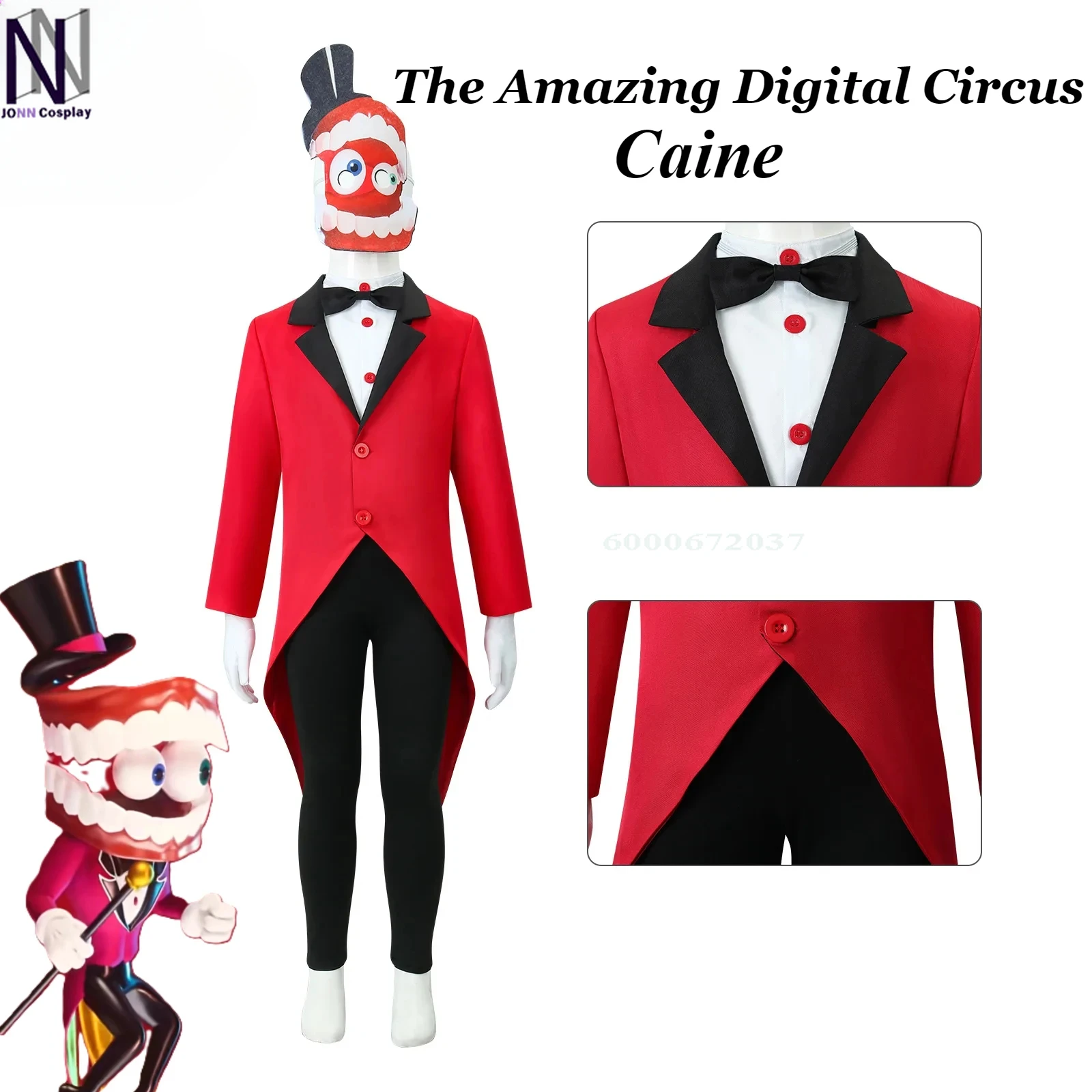 

The Amazing Digital Circus Anime Caine Cosplay Cartoon Costume Red Suit + Mask Halloween Pomni Children Adult Role Play Outfit