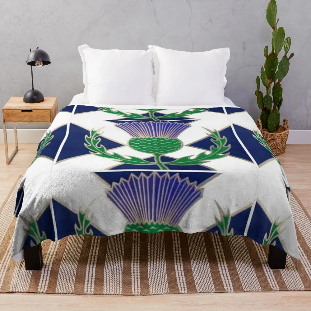 Flag of Scotland and Thistle Throw Blanket Travel Tourist Bed linens Decorative Sofas Blankets