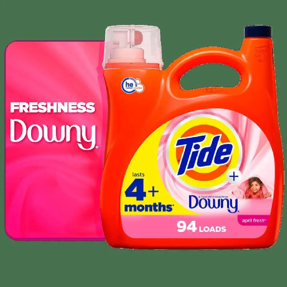 

Жидкое стиральное средство Tide Downy, высокоэффективное, 132 жидких унций, 94 нагрузки, первоапрель, свежий аромат, концентрированное очищение, смягчение