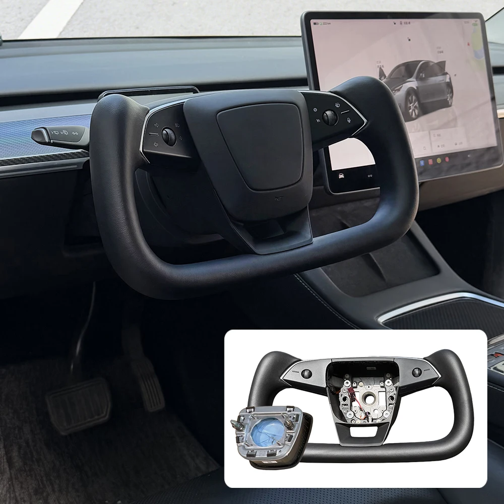 Heated Nappa Leather Yoke Steering Wheel Full Accessories For Tesla Model 3 Y Highland Juniper