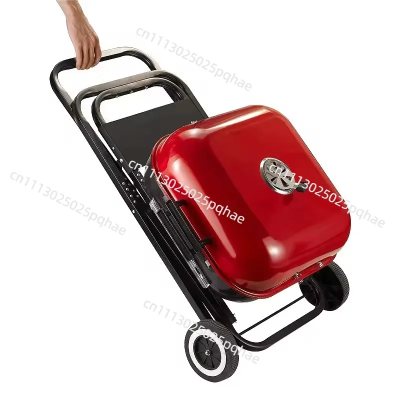 Multi-functional barbecue grill for outdoor use, assembly-ready barbecue stand, portable with wheels