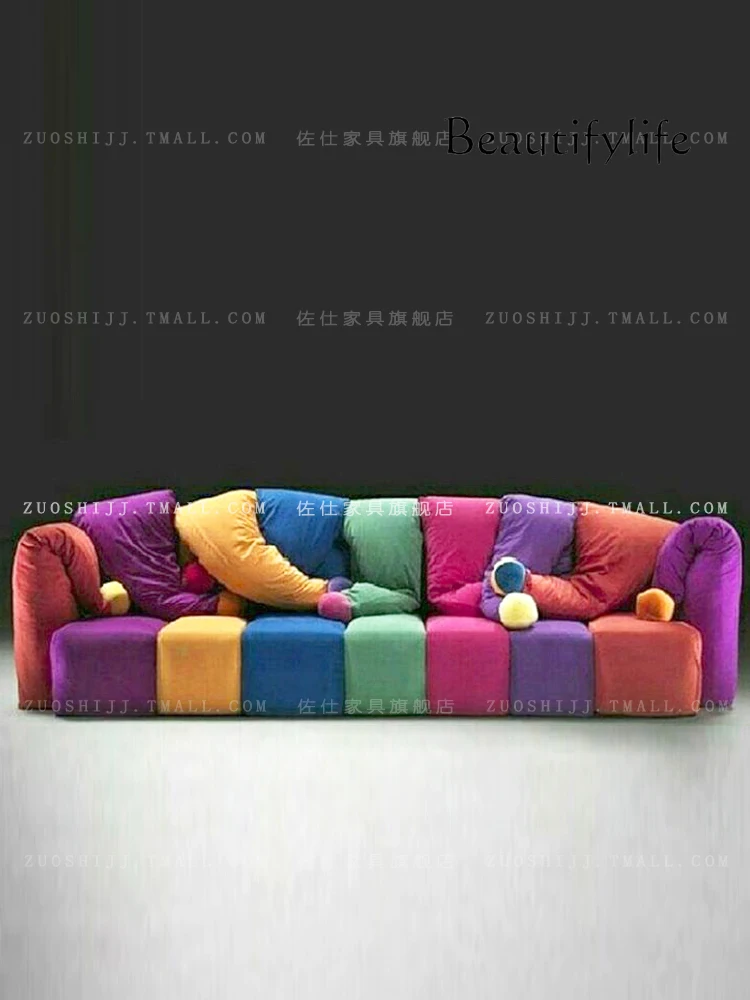 Modern light luxury creative sofa, artistic color matching sofa, designer straight row sofa