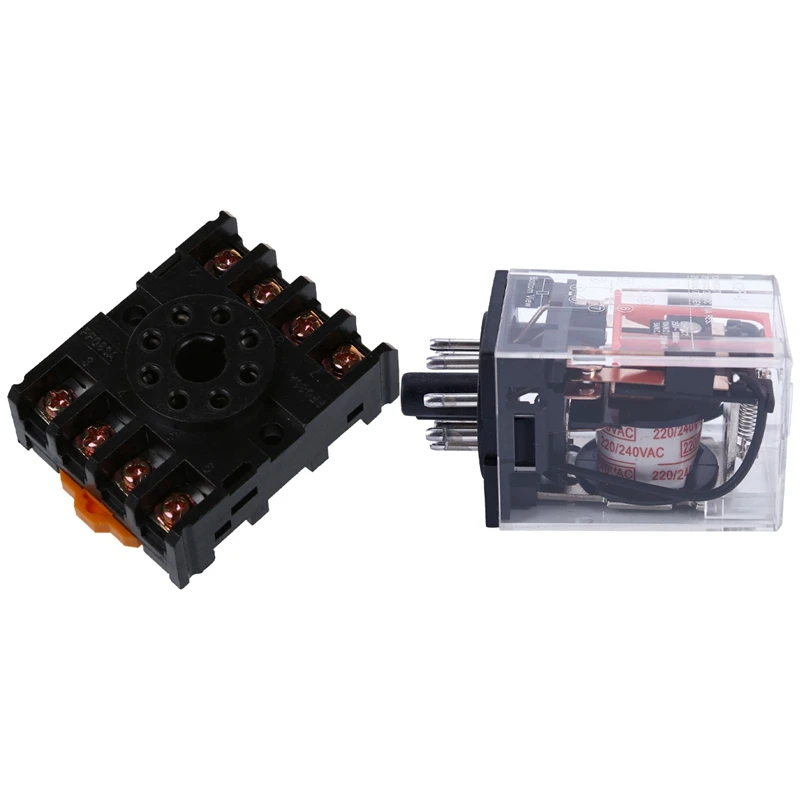 Hot 1 Pcs 8 Round Pin 8-Pin PF083A Relay Base Socket & 1 Pcs AC 220V/230V Coil Voltage PCB Power Relay