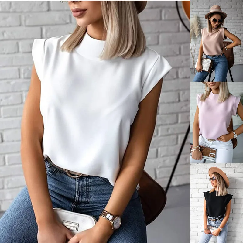 Fashion O-neck Short Sleeve Solid Women Tops And Blouses 2024 Summer Casual Elegant Office Ladies Top Femme Blouse