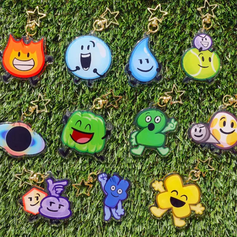 Llaveros BFDI - Acrílico de 2,5" - Firey, Bubble, Teardrop, Bola de golf, Bola de tenis, Agujero negro, Gelatina, Dos, Naily, Eggy, Ganador