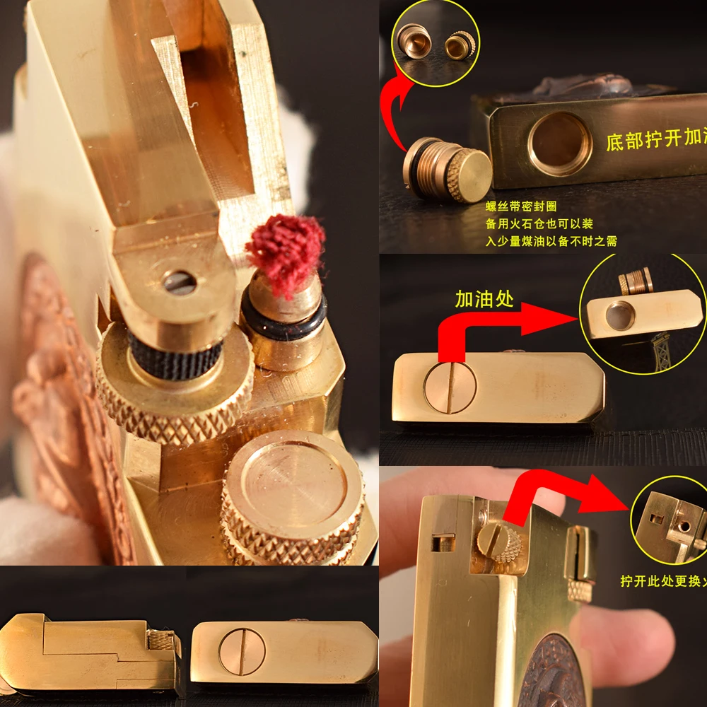 Heavy War Trench Brass Gasoline Lighter Pipe Match Vintage Lift Arm Creative Collection Multifunctional Oil Machines Isqueiro