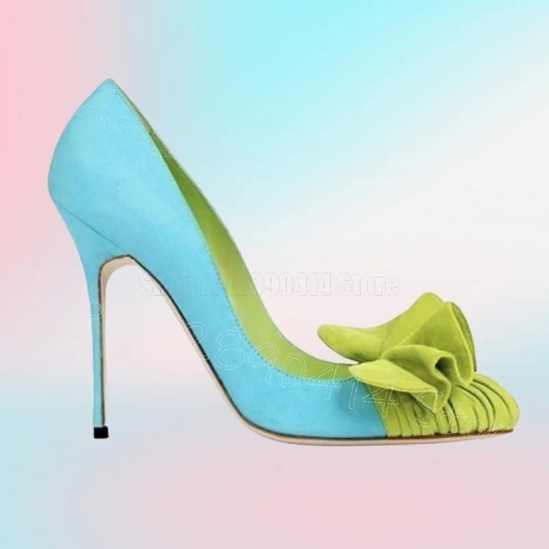 

Green Pleated Falbala Blue Pointed Toe Pumps Slip On Women Shoes Thin High Heels Party Banquet Dating 2026 Zapatos Para Mujere