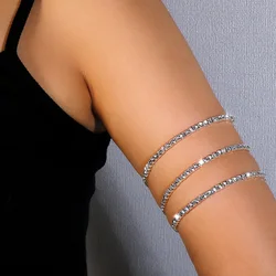 XSBODY Ins Fashion Twisted Rhinestone Arm Cuff Bracelet for Women Sexy Crystal Arm Ring Wrist Chain Body Jewelry Accessories