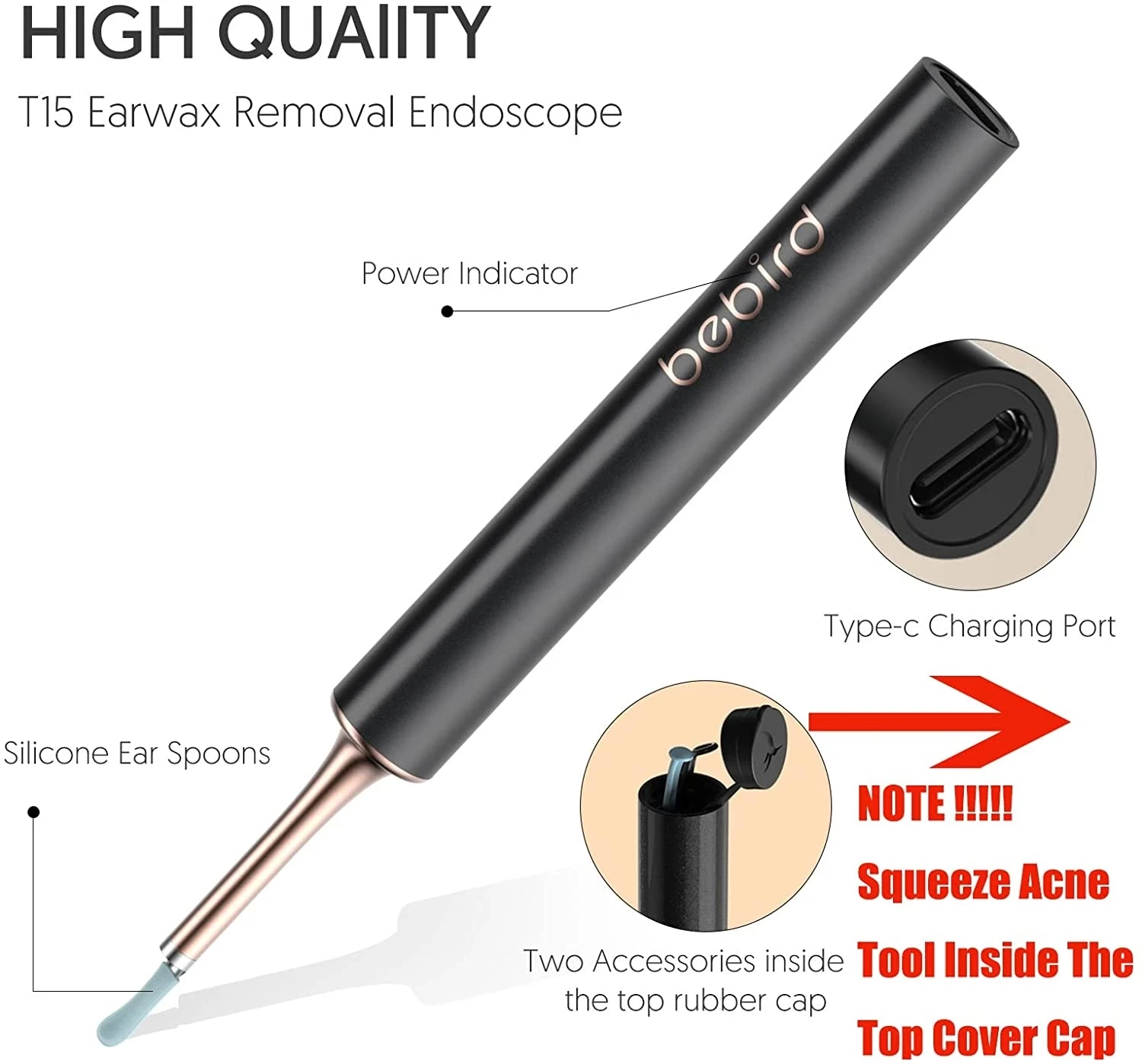 Bebird T15 Ear Cleaner Acne Wax Removal Personal Beauty Health Care Visual HD Camera Otoscope Minifit 2 in 1 Tools Set