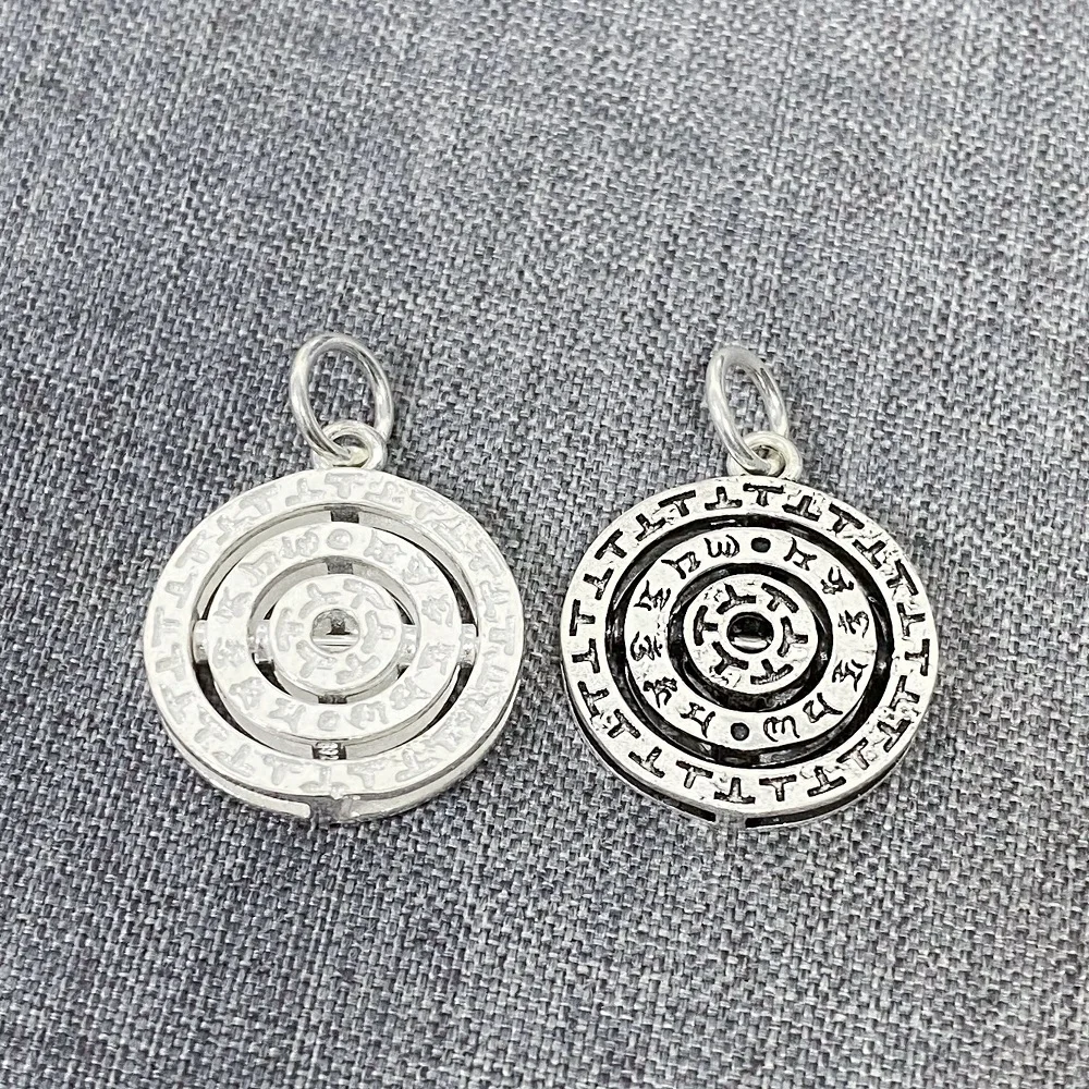 925 Sterling Silver Active Spinning Om mani padme hum Charm Pendant for Necklace Bracelet 18mm