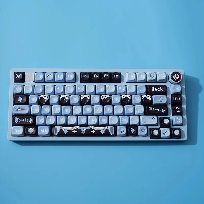 Juego de teclas con temática de oso negro y azul, teclas de perfil MOA de sublimación PBT, accesorios de teclado mecánico, juego de teclas de regalo