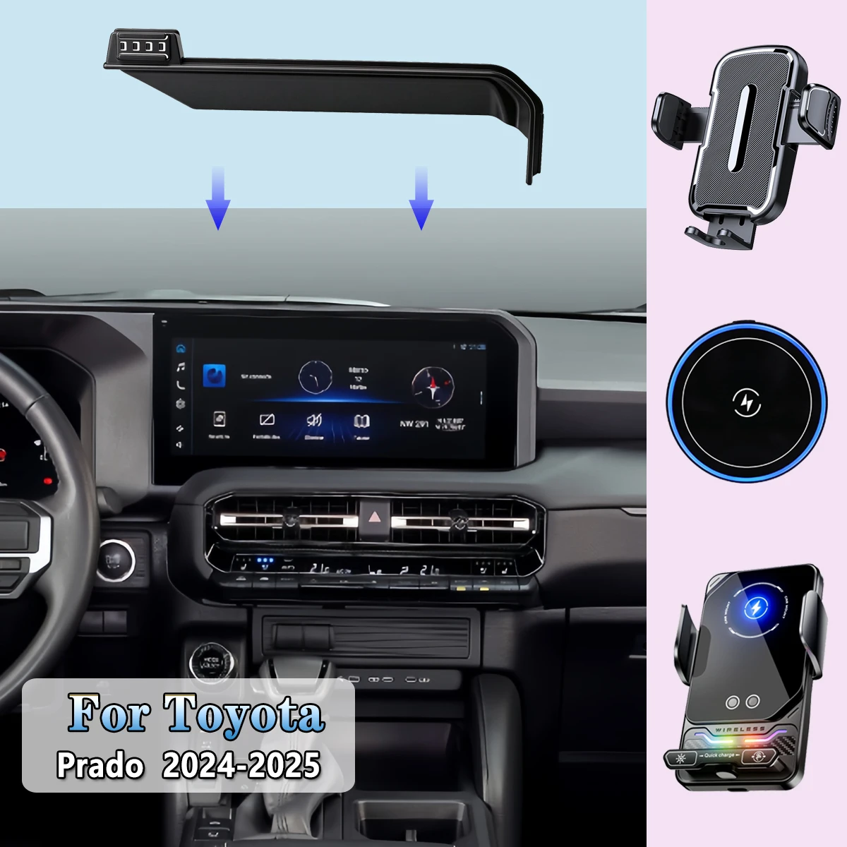 Suporte para telemóvel com fixação magnética e carregador sem fios de 15 W, compatível com o sistema MagSafe, para o ecrã do carro Toyota Land Cruiser
