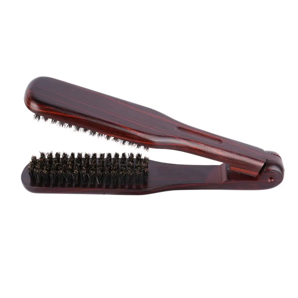 Wear-resistant Wooden Hair Styling Tools Anti-static Durable Bristle Comb Double Brush V-shaped Straightening Comb Girl