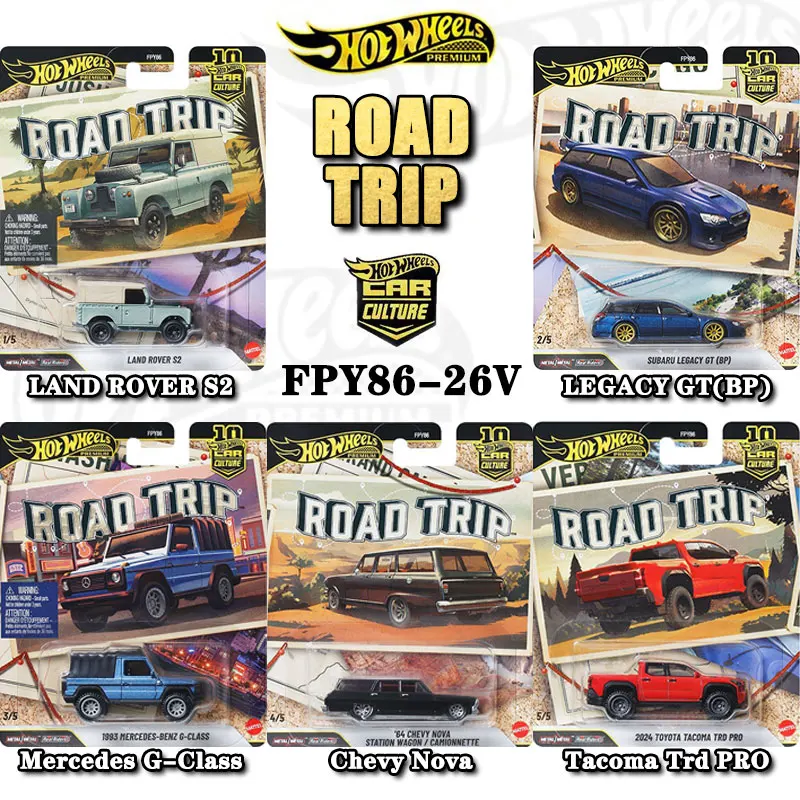 Hot Wheels Road Trip Series, Mercedes-Benz,Land Rover S2,Legacy GT (BP),Chevy Nova,Tacoma Trd Pro,Collectible Model Toy for Boys