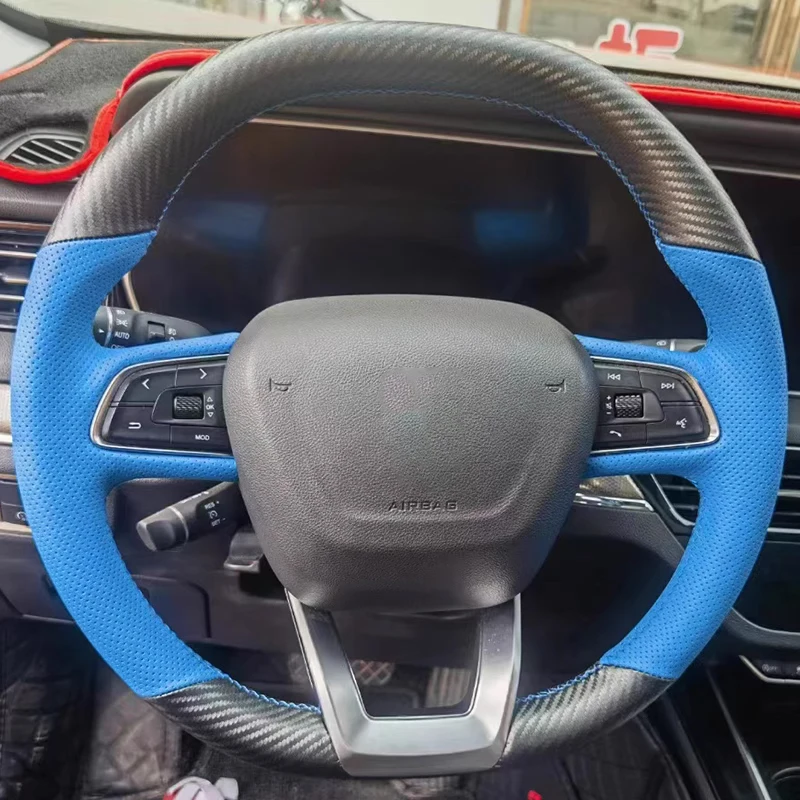

For Hongqi H5 18-22 HS5 19-23 HS7 19-22 Car Steering Wheel Cover Manual Sewing Genuine Leather Protector Braid Accessories Parts
