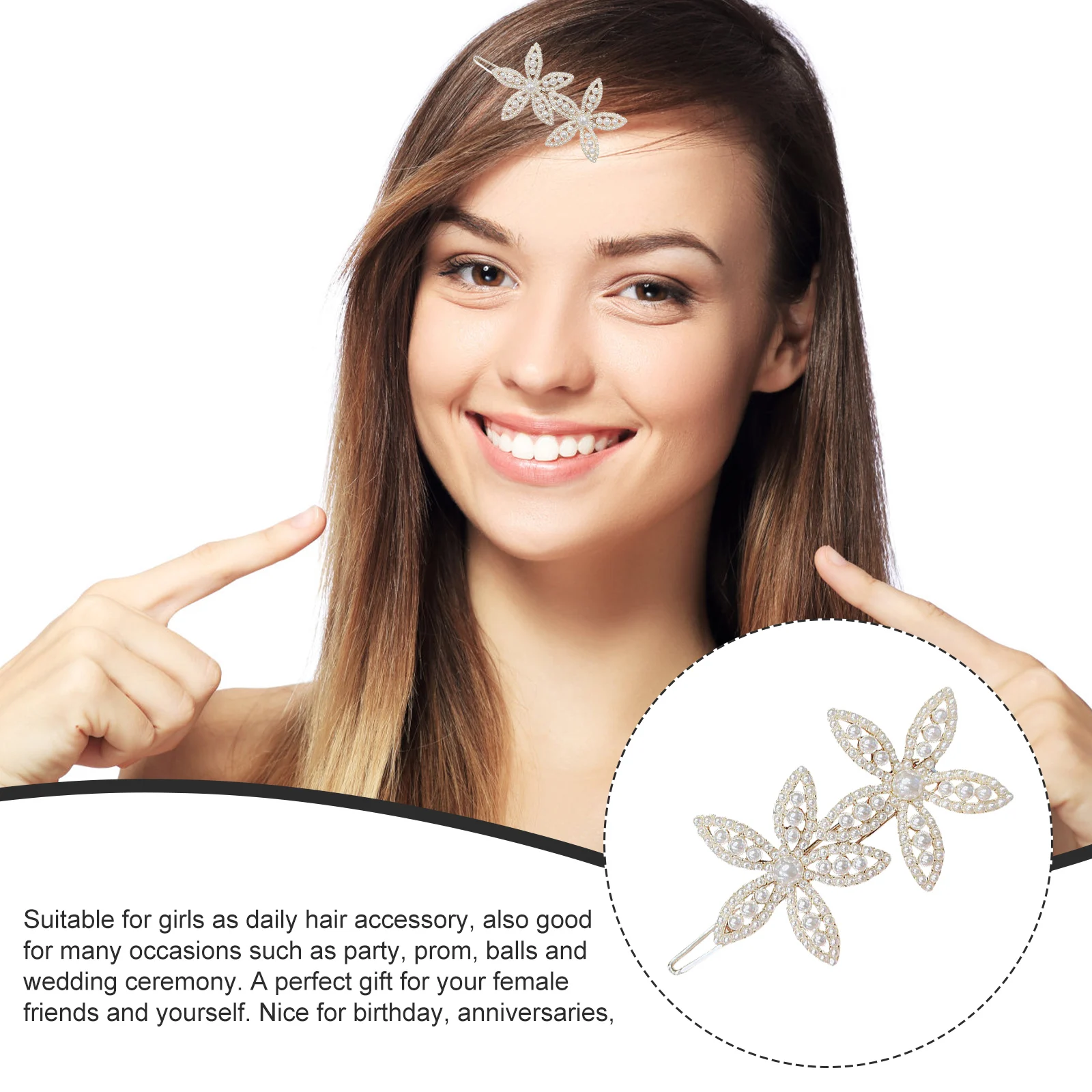 3 قطعة مشبك شعر اللؤلؤ المرأة أنيقة زهرة دبوس الشعر سبائك الزنك دائم عدم الانزلاق مناسبة بنات حفلة موسيقية هدايا الزفاف الشعر #3