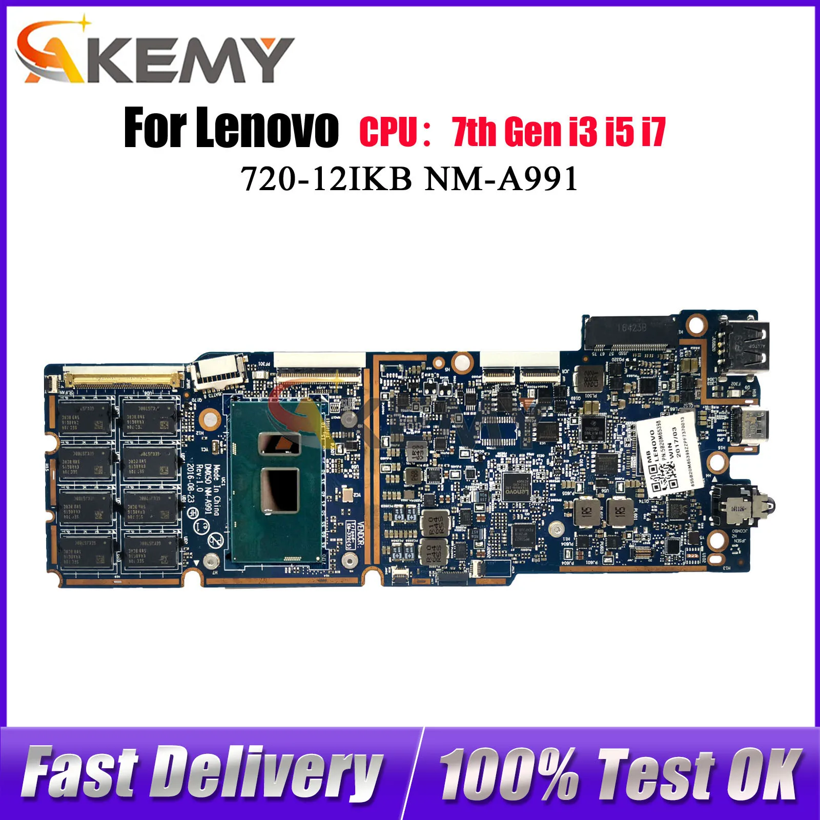 

For Lenovo Ideapad Miix 720-12IKB NM-A991 Tablet Motherboard with i3 i5 i7 CPU 4GB 8GB 16GB RAM 100% Tested OK