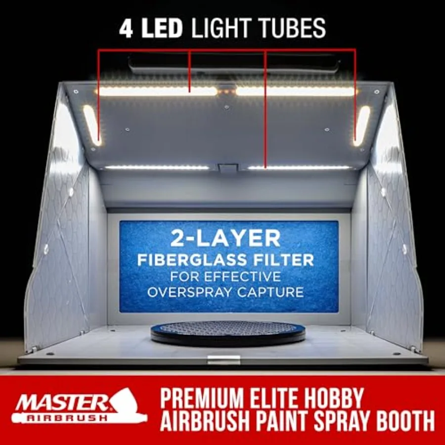Master Airbrush Portable Airbrush Spray Booth Kit with Dual Exhaust Fans, 4 LED Lights, Turntable and Extension Hose, 16