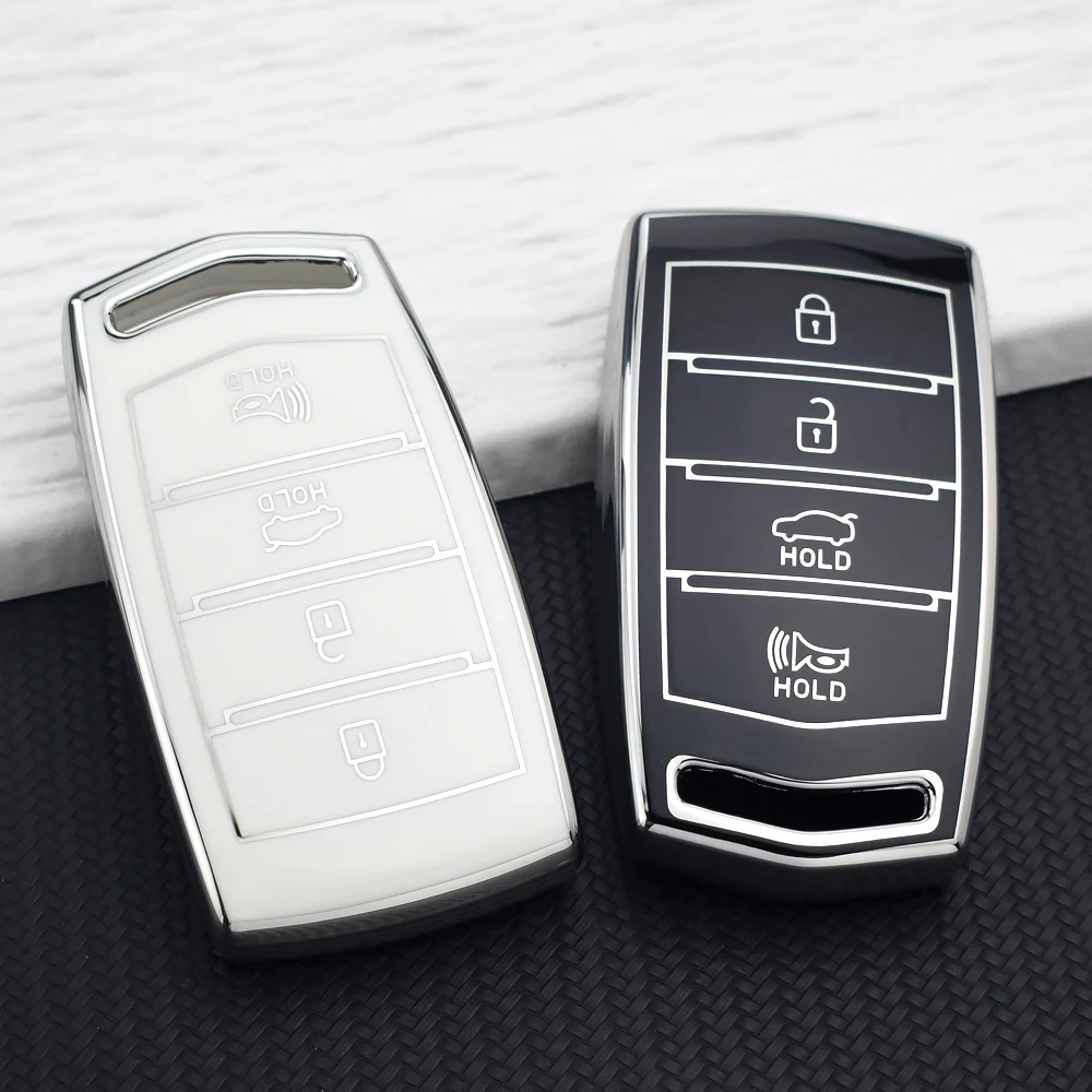 Funda Protectora de TPU con 4 Botones para Llave de Coche Hyundai Genesis G70 G80 G90 EQ900, Carcasa para Llave con Anillo