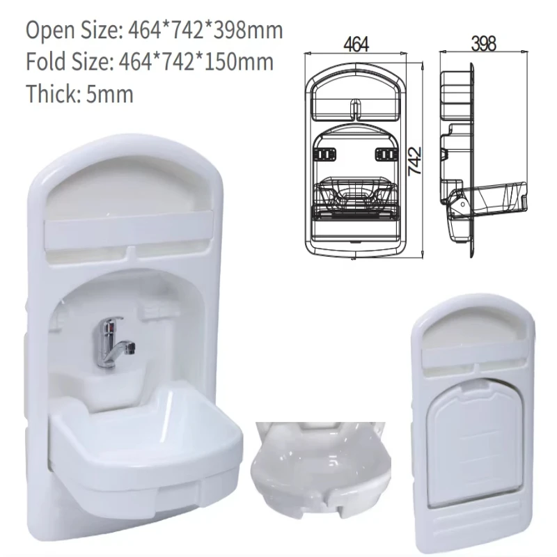 HEYRV RV Motor Home caravan Apartment Smart Space Acrylic Built-in Foldable Bathroom Washroom Toilet Sink Including Faucet