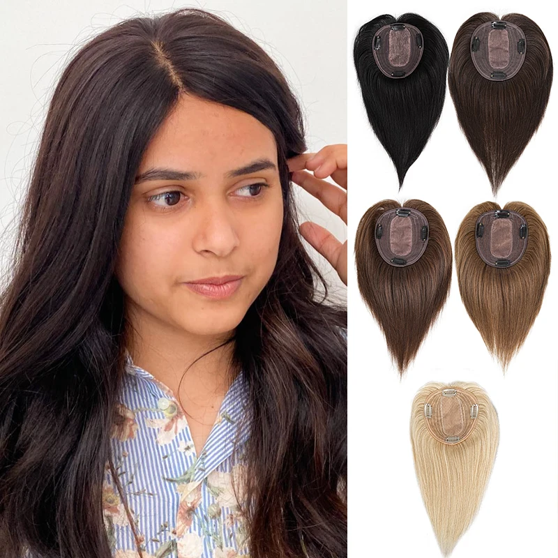13X12cm Hairnet 10 Inch 100% Human Hair for Women Daily Life Top Wig Piece Clip in Hair Topper Extension with Bangs