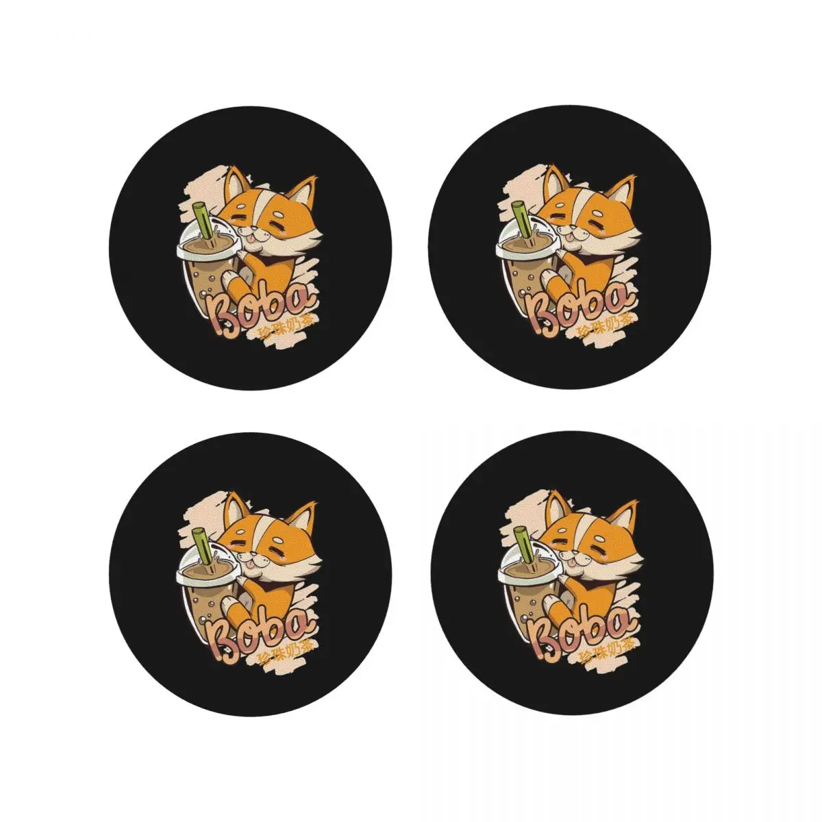 Corgi And Bubble Tea (Coasters Kitchen Placemats Non-slip Insulation Cup Coffee Mats For Decor Home Tableware Pads Set of 4