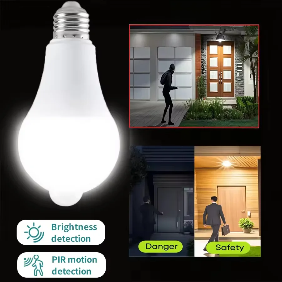 Motion Sensor LED Light Bulb E27 B22 PIR Motion Activated Dusk to Dawn Indoor Outdoor LED Light Bulb For Garage Front Door Porch